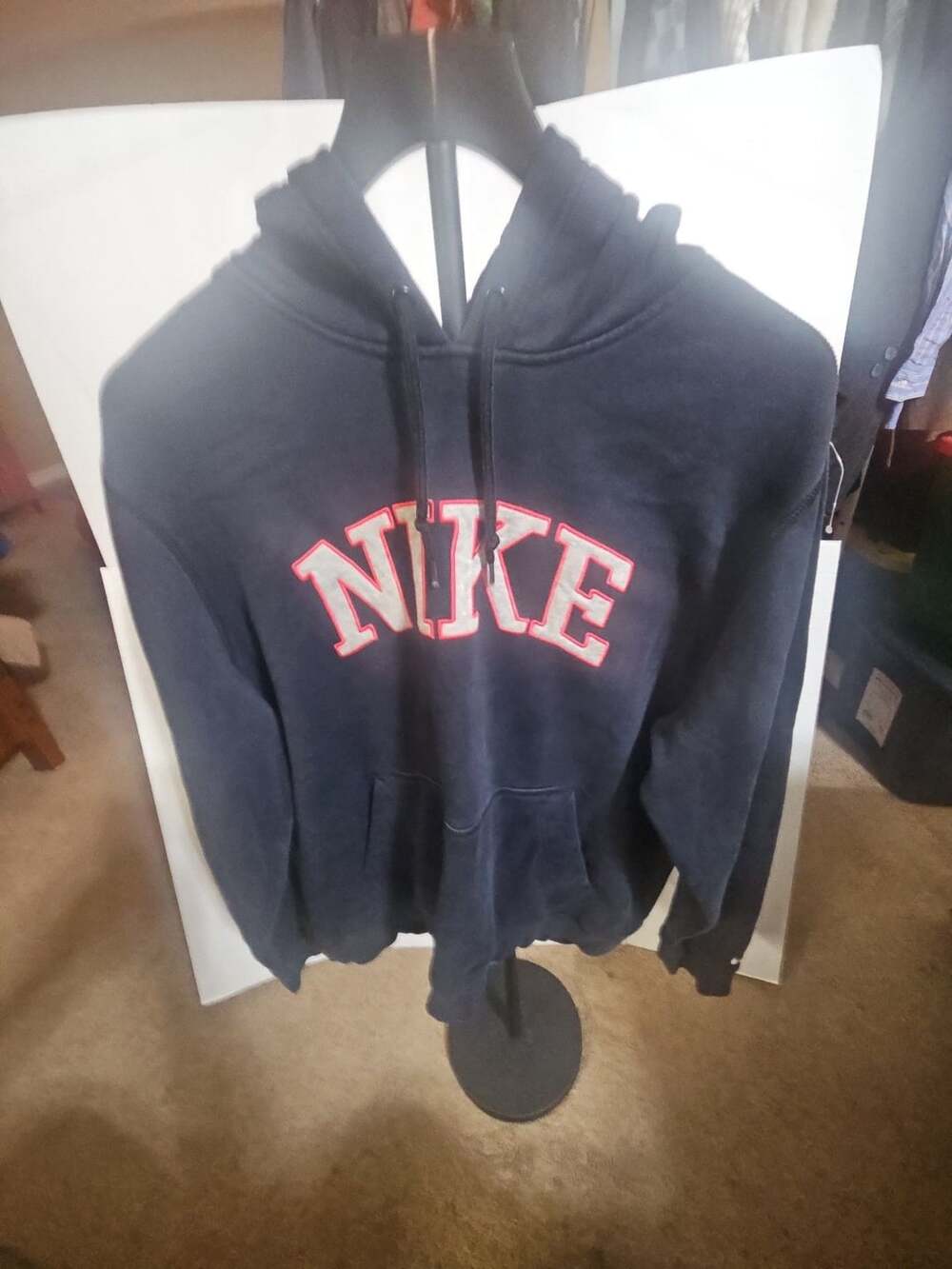 Nike Vintage Spellout Hoodie Size XL Black Applique Swoosh Pullover